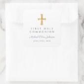 Elegant Dusty Blue Cross Boy First Communion  Vierkante Sticker (Tas)