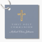 Elegant Dusty Blue Cross Boy First Community Bedankjes Labels