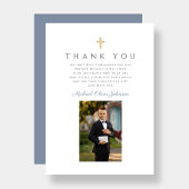 Elegant Dusty Blue Cross Boy First Community Bedankkaart