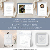 Elegant Dusty Blue Cross Boy First Holy Communion Bedankkaart