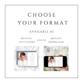 Elegant Dusty Blue Cross Photo Boy Eerste Communie Kaart