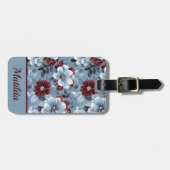 Elegant Dusty Blue en Bourgogne Floral Bagagelabel (Voorkant horizontaal)