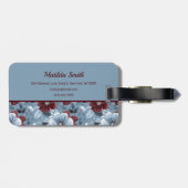 Elegant Dusty Blue en Bourgogne Floral Bagagelabel (Achterkant horizontaal)