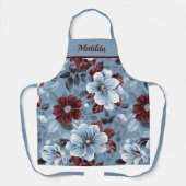 Elegant Dusty Blue en Bourgogne Floral Schort (Voorkant)