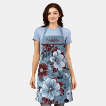 Elegant Dusty Blue en Bourgogne Floral Schort