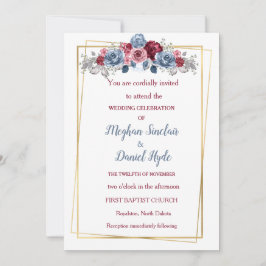 Elegant Dusty Blue en Burgundy Wedding Kaart