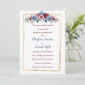 Elegant Dusty Blue en Burgundy Wedding Kaart (Staand voorkant)