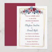 Elegant Dusty Blue en Burgundy Wedding Kaart (Voorkant / Achterkant)