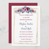 Elegant Dusty Blue en Burgundy Wedding Kaart (Voorkant / Achterkant)