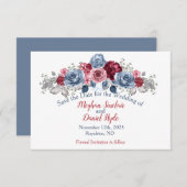 Elegant Dusty Blue en Burgundy Wedding Save The Date (Voorkant / Achterkant)