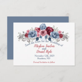 Elegant Dusty Blue en Burgundy Wedding Save The Date