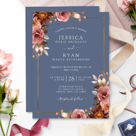 Elegant Dusty Blue en Dusty Roos Floral Wedding Kaart