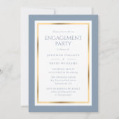 Elegant Dusty Blue en Gold Engagement Party Kaart (Voorkant)