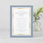 Elegant Dusty Blue en Gold Engagement Party Kaart (Staand voorkant)