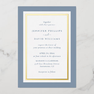Elegant Dusty Blue en Gold Folie Uitnodiging