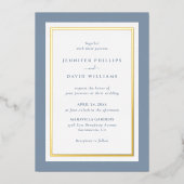 Elegant Dusty Blue en Gold Folie Uitnodiging (Voorkant)