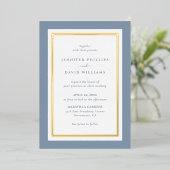 Elegant Dusty Blue en Gold Folie Uitnodiging (Staand Voorkant)