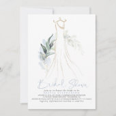 Elegant Dusty Blue en Gold Greenery Vrijgezellenfe Kaart (Voorkant)