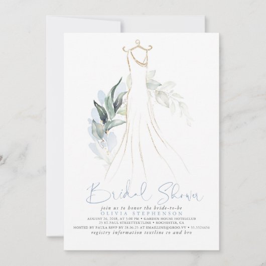 Elegant Dusty Blue en Gold Greenery Vrijgezellenfe Kaart (Voorkant)