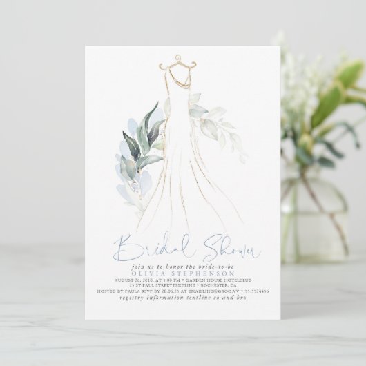 Elegant Dusty Blue en Gold Greenery Vrijgezellenfe Kaart (Staand voorkant)
