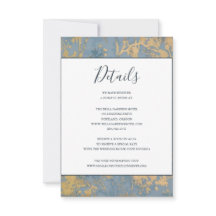 Elegant Dusty Blue en Gold Wedding Details kaart