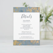 Elegant Dusty Blue en Gold Wedding Details kaart (Staand voorkant)