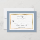 Elegant Dusty Blue en Gold Wedding RSVP Kaarten (Voorkant)