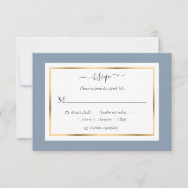 Elegant Dusty Blue en Gold Wedding RSVP Kaarten Kaartje