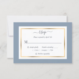 Elegant Dusty Blue en Gold Wedding RSVP Kaarten Kaartje
