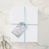 Elegant Dusty Blue en Ivory Flowers baby shower Cadeaulabel (Met Touw)