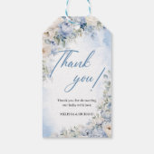 Elegant Dusty Blue en Ivory Flowers baby shower Cadeaulabel (Achterkant)