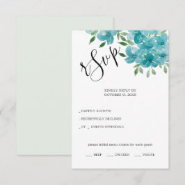 Elegant Dusty Blue en Mint Floral Waterverf Art RSVP Kaartje