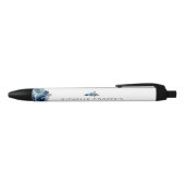Elegant Dusty Blue en Navy Floral Zwarte Inkt Pen (Bovenkant)