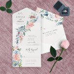 Elegant Dusty Blue en Roos Floral Swag All In One Uitnodiging<br><div class="desc">Elementen: Zachte waterverf bloemkunst met wilde bloemen in een heerlijk zwoegje. Klassieke serif doopvonten met levendige manuscriptaccenten. Kleuren: stoffig blauw,  zwart,  roos,  groen,  rood,  blauwgroen,  grijs. Thema's: elegant,  huisje,  botanisch,  boho,  tuin,  lente,  zomer,  land. Collectie: Elegant Dusty Blue en Roos Floral Swag Wedding Collectie Producttype: All-in-One Wedding Invitations</div>