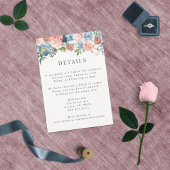 Elegant Dusty Blue en Roos Floral Swag Informatiekaartje