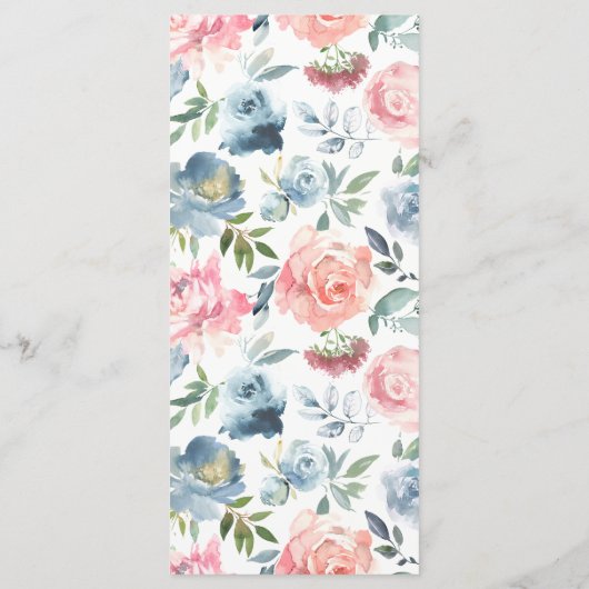 Elegant Dusty Blue en Roos Floral Swag Menu (Achterkant)