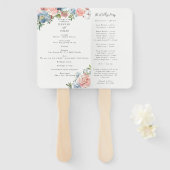 Elegant Dusty Blue en Roos Floral Swag Programme Handwaaier (Voorkant en achterkant)