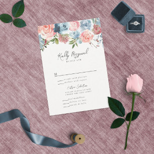 Elegant Dusty Blue en Roos Floral Swag RSVP Kaartje
