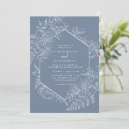 Elegant Dusty Blue en White Floral Wedding Kaart