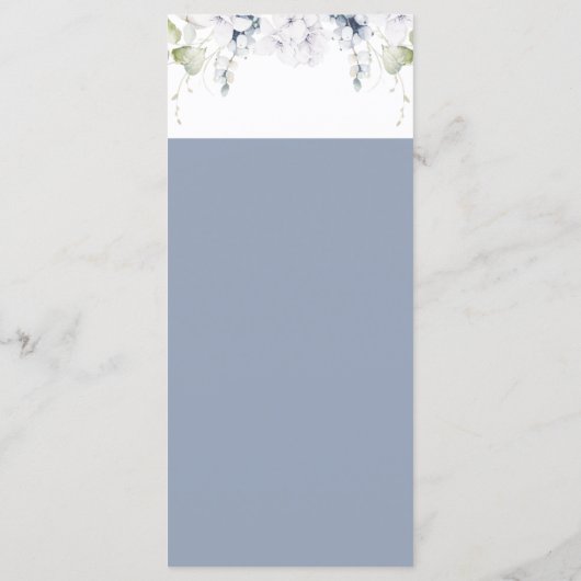 Elegant Dusty Blue en White Floral Wedding Menu (Achterkant)