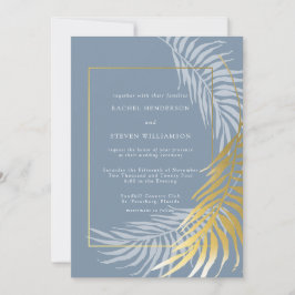 Elegant Dusty Blue en White Tropical Wedding Kaart