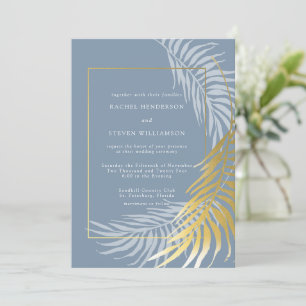 Elegant Dusty Blue en White Tropical Wedding Kaart