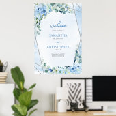 Elegant Dusty Blue en zilver lijst salie Welkom Poster (Thuiskantoor)