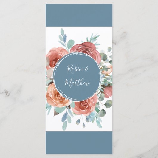 Elegant Dusty Blue Etheral, Floral Wedding Menu (Achterkant)