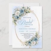Elegant Dusty Blue Eucalyptus Gold Bridal Shower Kaart (Voorkant)