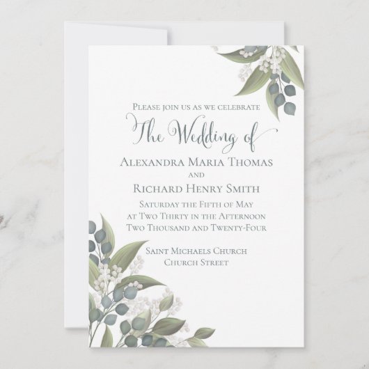 Elegant Dusty Blue Eucalyptus Greenery Kaart (Voorkant)