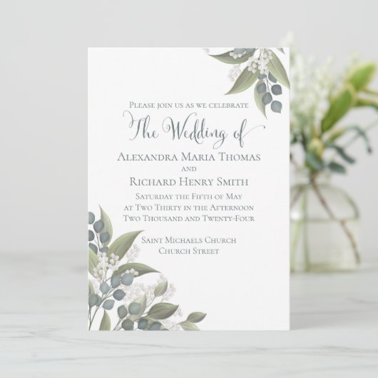 Elegant Dusty Blue Eucalyptus Greenery Kaart (Staand voorkant)