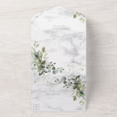 Elegant Dusty Blue Eucalyptus Greenery Marble All In One Uitnodiging (Buitenkant)