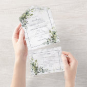 Elegant Dusty Blue Eucalyptus Greenery Marble All In One Uitnodiging (Afscheurbaar)