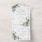 Elegant Dusty Blue Eucalyptus Greenery Marble All In One Uitnodiging (Binnen)